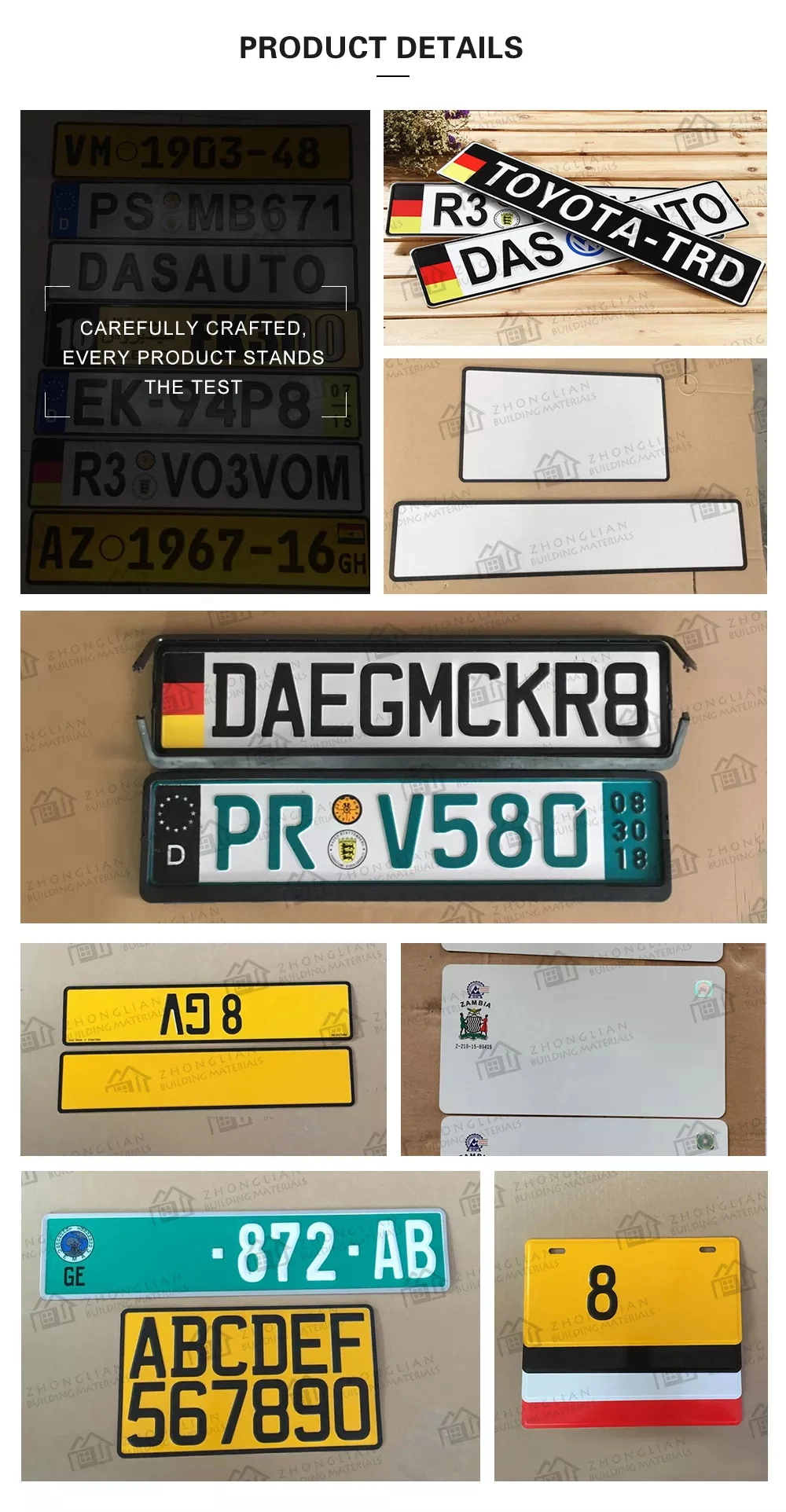 Car Metal Accessories Board Custom Aluminum Reflective Film License Plate with High Quality