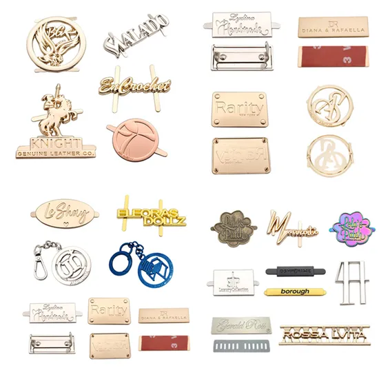 Nouvelle conception de vêtement en métal nom de marque en laiton plaques signalétiques Logo étiquettes de vêtements en métal sac décoratif étiquettes en métal personnalisées pour sac à main